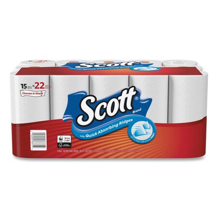 Scott Choose-A-Sheet Mega Kitchen Roll Paper Towels, 1-Ply, White, 102/Roll, PK30 PK KCC 36371CT